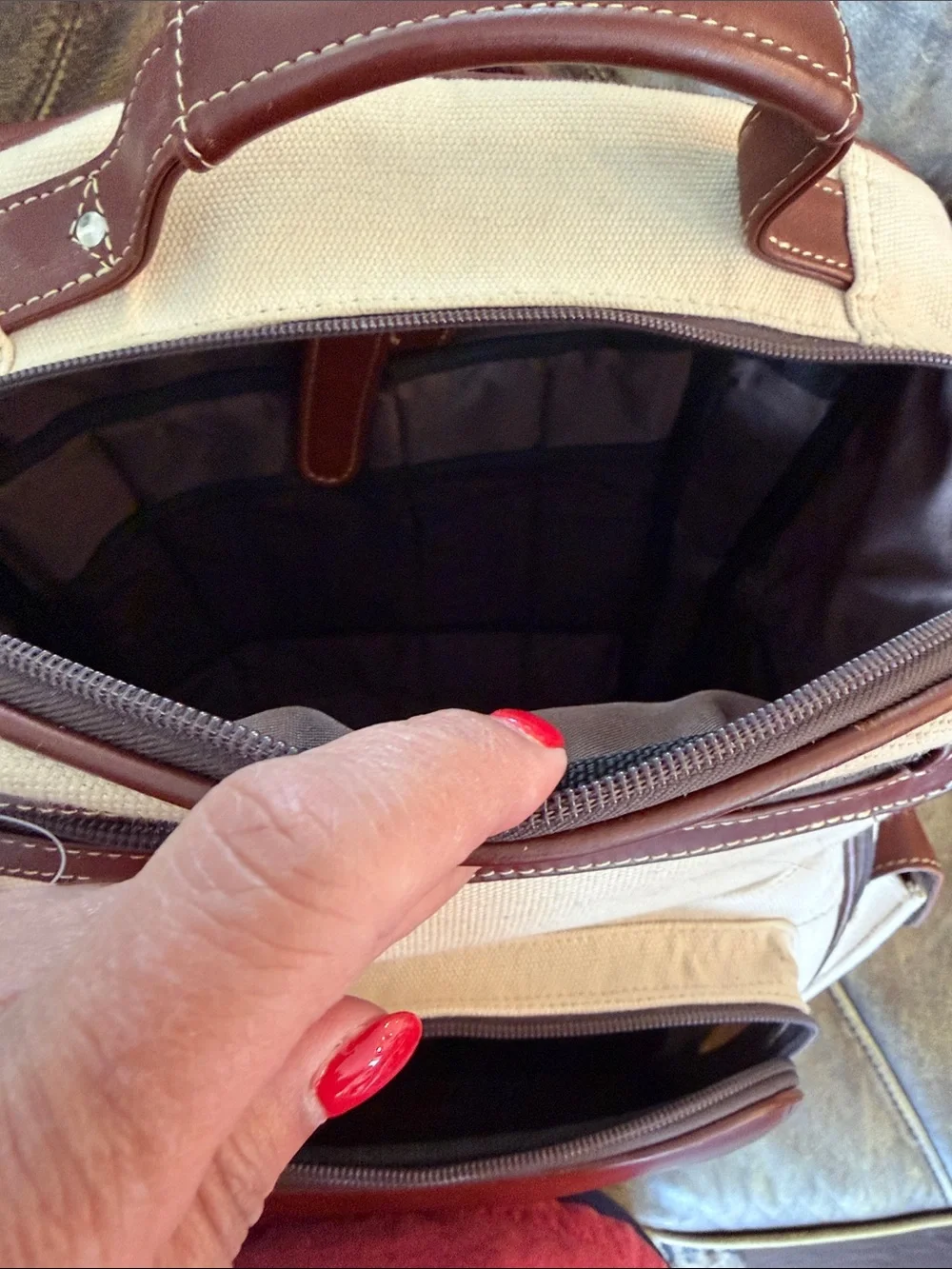 Canvas and Leather Backpack in Cream and Brown - Versatile Men's Daypack
